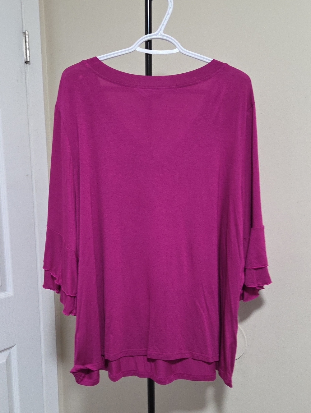 BloomChic Raspberry V-Neck Tunic with Tiered Ruffle Sleeves - Picture 7 of 8